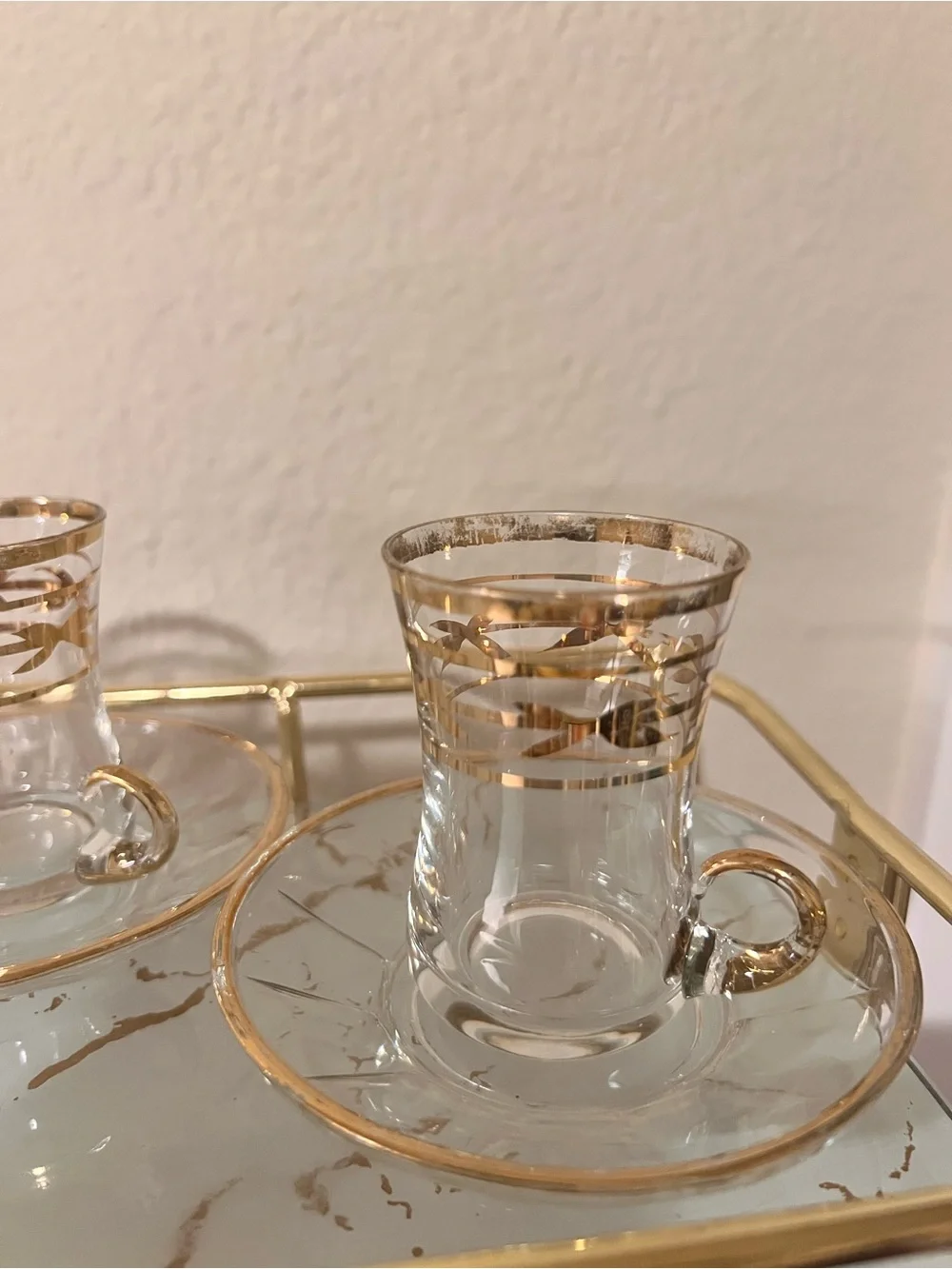 Gold-Trim Glass Tea Cup and Saucer Set - Elegant Home Dining